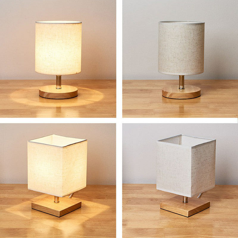 Tischlampe Holzsockel Leinenschirm - LinenGlow